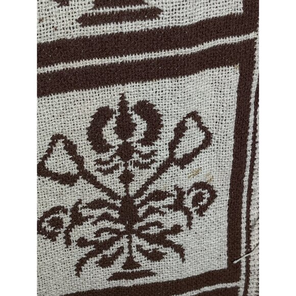 Vtg Cotton Blanket Chocolate Brown Tan Folk Throw Rustic Farmhouse Home Decor - Picture 6 of 9